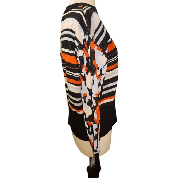 Nine West Sweater Womens Medium Artsy Floral Stripe Stretch Knit Cotton Crewneck - Picture 5 of 10